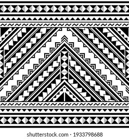 Polynesian geometric seamless vector pattern, Hawaiian tribal cool monochrome design inspired by Maori tattoo art. Maori traditional art repetitive design with triangles, zig-zag, abstract shapes 