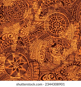 Polynesian hawaiian style tribal tattoo fabric vector seamless pattern