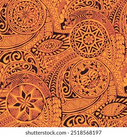 Polynesian hawaiian style tribal tattoo fabric vintage wallpaper vector seamless pattern for fabric wear shirt pillow tablecloth carpet