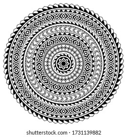 Polynesian Hawaiian tattoo style mandala vector design, boho tribal round pattern inspired by art traditional geometric art. Bohemian mandala ornament in black and white, zen, yoga decoration