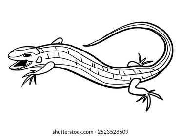 Tatuaje de lagarto polinesio. Diseño de tatuaje de Vector inspirado en el arte tahitiano y marquesano. Ilustración monocromática de Vector reptil aislada sobre fondo blanco.