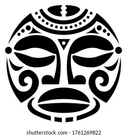 Polynesian Maori face tattoo vector pattern, Hawaiian man or woman tribal design. Hawaiian geometric face black and white - ethnic background
