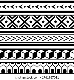 Polynesian Maori geometric seamless vector pattern, Hawaiian tribal repetitive design in black and white. Traditional tattoo art repetitive design with triangles, zig-zag, monochrome abstract shapes

