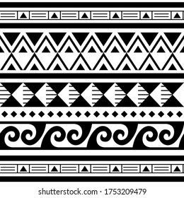 Polynesian Maori tattoo seamless vector geometric pattern, Hawaiian tribal design. Traditional tattoo art repetitive design with triangles, zig-zag, abstract shapes in black on white
