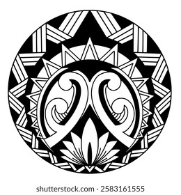 Polynesian maori tattoo style.Pattern aboriginal samoan. Black and white texture, isolated vector.