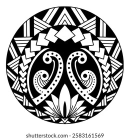 Polynesian maori tattoo style.Pattern aboriginal samoan. Black and white texture, isolated vector.