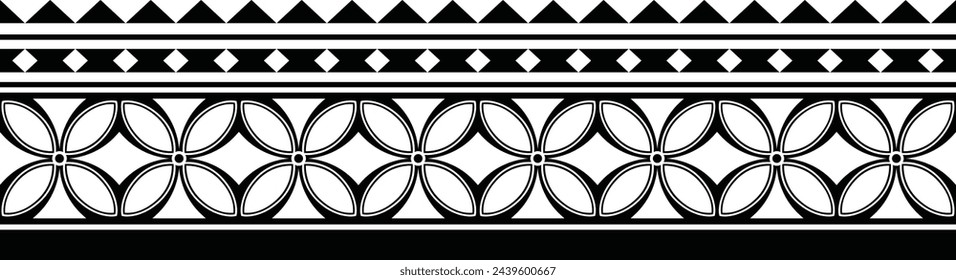 Polynesian Maori Tattoo tribal pattern bracelet, polynesian ornamental border design seamless vector