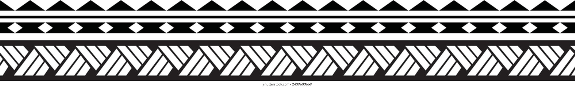 Polynesian Maori Tattoo tribal pattern bracelet, polynesian ornamental border design seamless vector