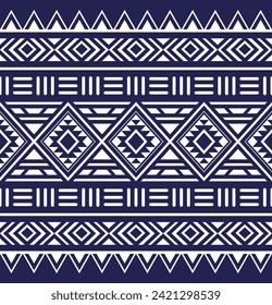 Polynesian Maori tribal aztec seamless pattern, blue and  white color