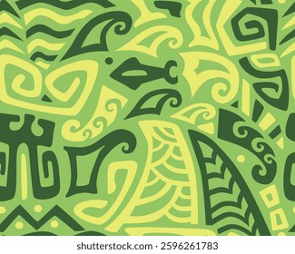 Polynesian motifs. Tiki seamless pattern. Aztec textile print.Geometric, vector background. Suitable for printing on fabric and paper, for parties. 