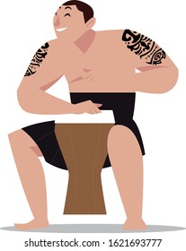 Polynesian Musician Character. Vector Graphic Indigenous People. Bongo Player