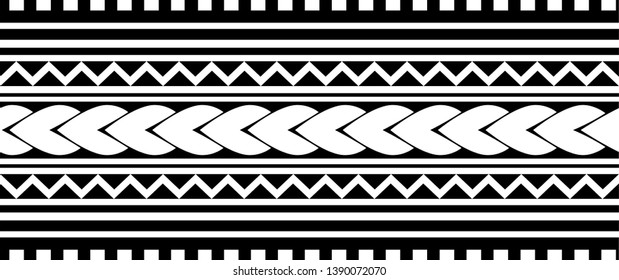 Polynesian pattern border tattoo sleeve vector, samoan sketch forearm and foot design, maori stencil bracelet armband tattoo tribal, lace band fabric template seamless ornament