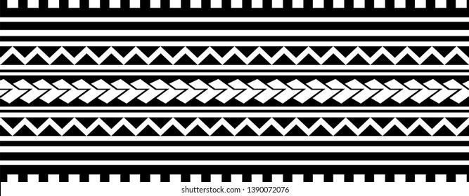 Polynesian pattern border tattoo sleeve vector, samoan sketch forearm and foot design, maori stencil bracelet armband tattoo tribal, lace band fabric template seamless ornament