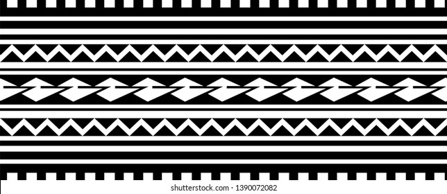 Polynesian pattern border tattoo sleeve vector, samoan sketch forearm and foot design, maori stencil bracelet armband tattoo tribal, lace band fabric template seamless ornament