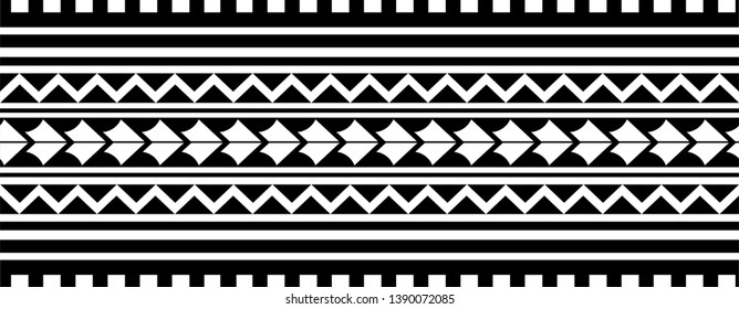 Polynesian pattern border tattoo sleeve vector, samoan sketch forearm and foot design, maori stencil bracelet armband tattoo tribal, lace band fabric template seamless ornament