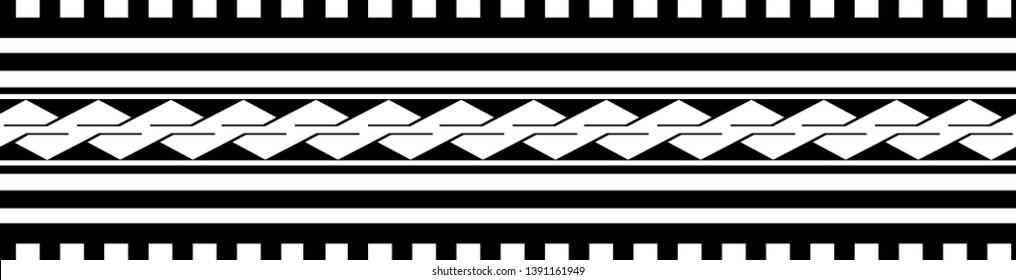 Polynesian pattern border tattoo sleeve vector, samoan sketch forearm and foot design, maori stencil bracelet armband tattoo tribal, fabric template seamless ornament isolated on white background