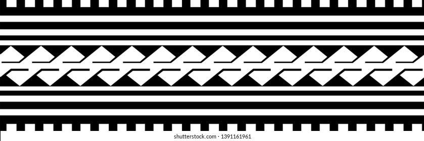 Polynesian pattern border tattoo sleeve vector, samoan sketch forearm and foot design, maori stencil bracelet armband tattoo tribal, fabric template seamless ornament isolated on white background