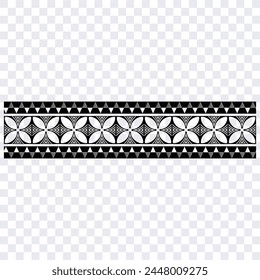 Polynesian pattern ethnic tribal tattoo band. Tribal  tattoo border fore arm design. Tattoo black maori bracelet. Fabric seamless isolated hawaiian pattern on transparent background.