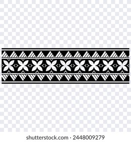 Banda de tatuaje tribal étnico de patrón polinesio. Borde de tatuaje tribal antes del diseño del brazo. Pulsera maorí tatuaje negro. Patrón hawaiano aislado sin costuras de la tela sobre fondo transparente.