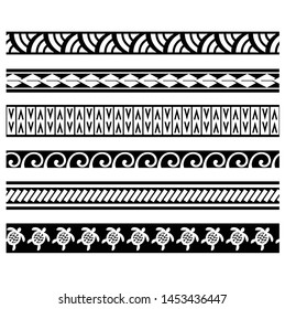 polynesian set tattoo line pattern, tribal pattern tattoo, aboriginal samoan band, maori seamless art bracelets ornament, maori black and white texture border, ethnic ornament tribal band