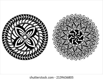 Polynesian Style Circular Shape Tattoo, Maori Traditional Round Circle, Frame, Border Mandala Pattern Geometric Art Vector Art Illustration