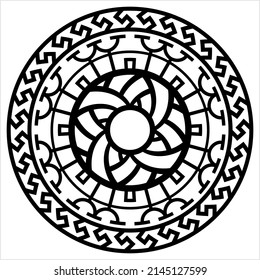Polynesian Style Circular Shape Tattoo, Maori Traditional Round Circle, Frame, Border Mandala Pattern Geometric Art Vector Art Illustration