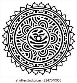 Polynesian Style Circular Shape Tattoo, Maori Traditional Round Circle, Frame, Border Mandala Pattern Geometric Art Vector Art Illustration