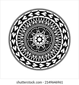 Polynesian Style Circular Shape Tattoo, Maori Traditional Round Circle, Frame, Border Mandala Pattern Geometric Art Vector Art Illustration