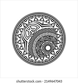 Polynesian Style Circular Shape Tattoo, Maori Traditional Round Circle, Frame, Border Mandala Pattern Geometric Art Vector Art Illustration