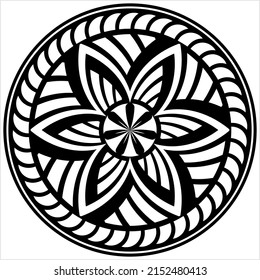 Tatuaje de forma circular de estilo polinesio, Círculo redondo tradicional maorí, marco, patrón de manala de borde, ilustración de arte vectorial de arte geométrico