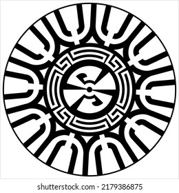Polynesian Style Circular Shape Tattoo, Maori Traditional Round Circle, Frame, Border Mandala Pattern Geometric Art Vector Art Illustration
