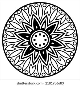Polynesian Style Circular Shape Tattoo, Maori Traditional Round Circle, Frame, Border Mandala Pattern Geometric Art Vector Art Illustration