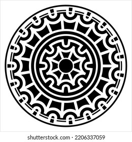 Polynesian Style Circular Shape Tattoo, Maori Traditional Round Circle, Frame, Border Mandala Pattern Geometric Art Vector Art Illustration