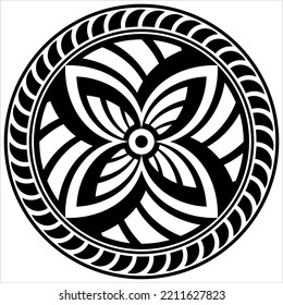 Polynesian Style Circular Shape Tattoo, Maori Traditional Round Circle, Frame, Border Mandala Pattern Geometric Art Vector Art Illustration