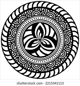 Polynesian Style Circular Shape Tattoo, Maori Traditional Round Circle, Frame, Border Mandala Pattern Geometric Art Vector Art Illustration