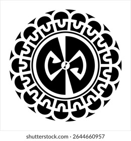 Polynesian Style Circular Shape Tattoo, Maori Traditional Round Circle, Frame, Border Mandala Pattern Geometric Art Vector Art Illustration
