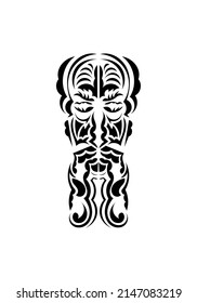 Polynesian style face. Ready tattoo template. Isolated. Vector illustration.