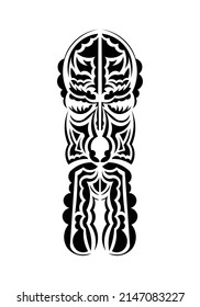 Polynesian style face. Ready tattoo template. Isolated. Vetcor.