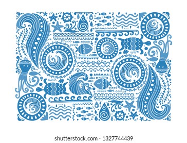 Polynesian style marine background, tribal ornament for your design