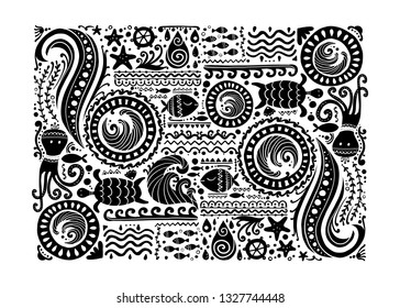 Polynesian style marine background, tribal ornament for your design