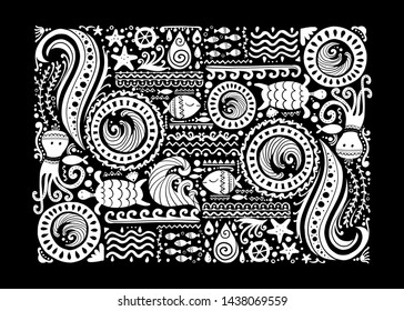 Polynesian style marine background, tribal ornament for your design