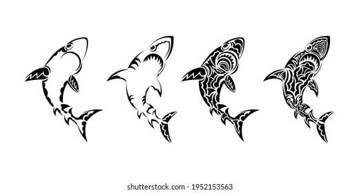 Polynesian style shark tattoo set. Vector illustration.