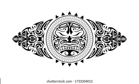 Polynesian style Tattoo design. Polynesian style mask. Isolated round tattoo vector.