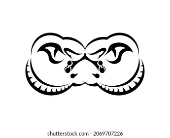 Polynesian style tattoo with mask and snake head.