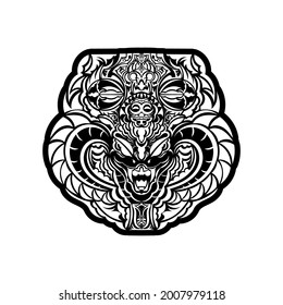 Tatuaje de estilo polinesio con cabeza de serpiente. Aislado. Vector.