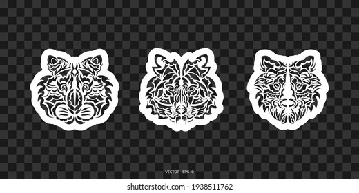 Polynesian style tiger face print set. Isolated. Vector illustration.