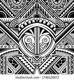 Polynesian style tribal tattoo fabric vector seamless pattern