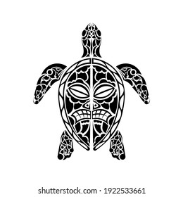 Polynesian style turtle tattoo. Maori mask pattern. Vector illustration.