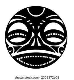 Polynesian sun face maori tattoo style.  Pattern aboriginal samoan. Black and white texture, isolated vector.