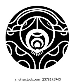 Polynesian sun face maori tattoo style.  Pattern aboriginal samoan. Black and white texture, isolated vector.